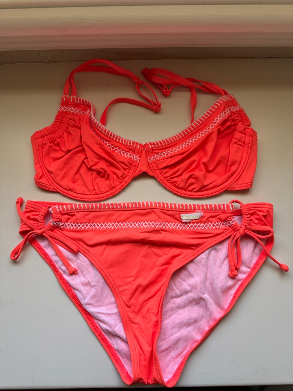 Coral Tie-Detail Underwire Bikini Set